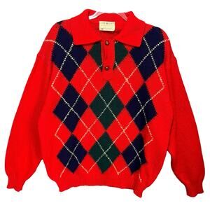 Vtg Lord Jeff The Moors Argyle Sweater Sz L Shetland Wool Red Geometric Academia